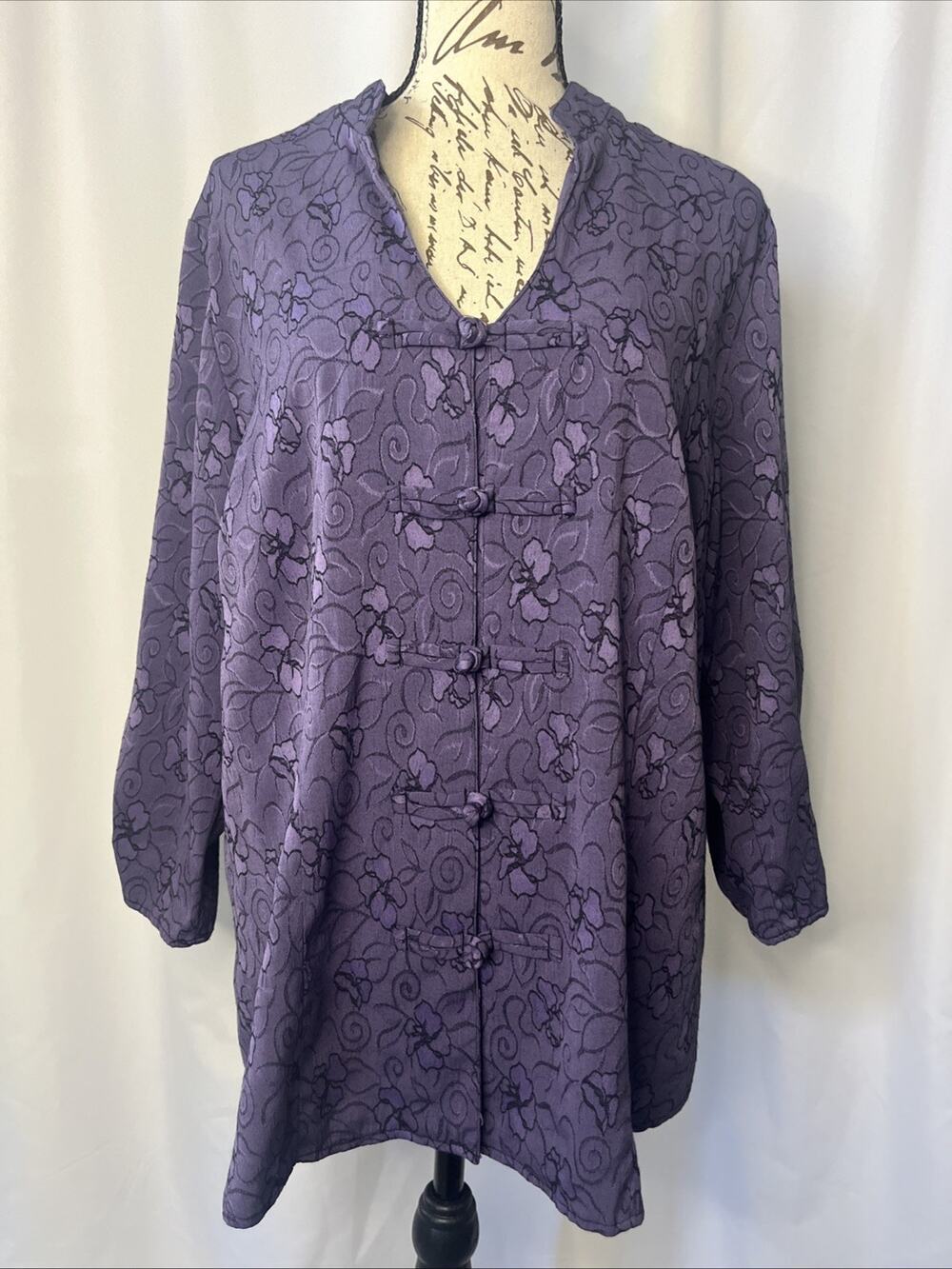 Dress Barn Women’s Plus Size 18/20 Purple Floral Long Sleeve Blouse Tunic Top